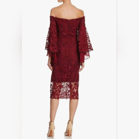 Shelli Segal Lace Off-Shoulder Tulip Flutter Sleeve Wine Burgundy Cocktail Dress - Picture 2 of 16